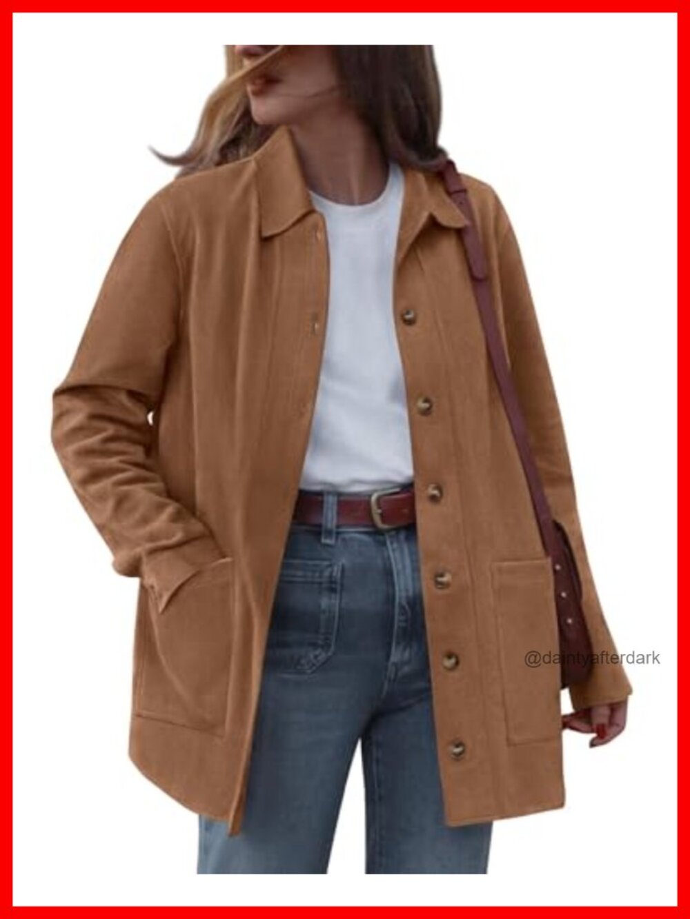Faux Suede Button Down Jacket Women Long Sleeve Front Pockets